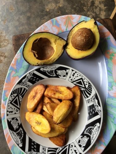 Local delicacy friend plantain and pear. advocado Cameroon