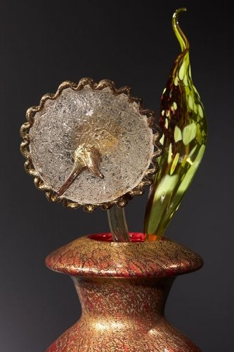 Gilded Carmine Ikebana with Stem and Citron Leaf, 2018